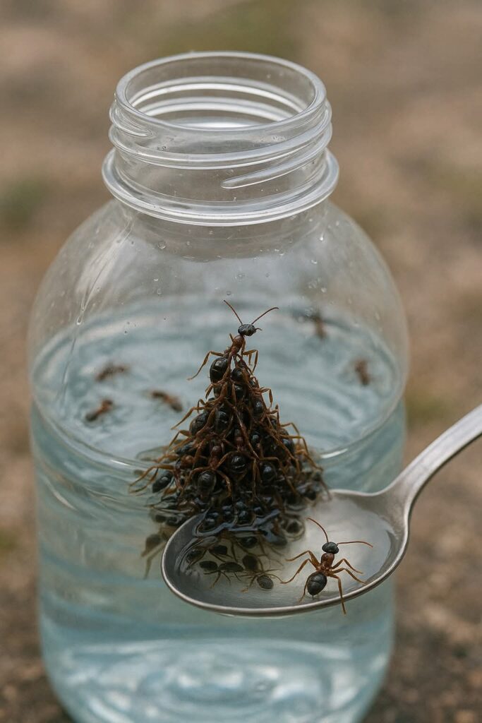 The ants had built a living pyramid: the ones below held up the ones above. And after a while, they calmly rotated places. No panic. No chaos. No one trying to save themselves first.